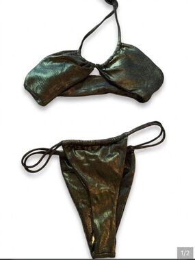 SHEIN Metallic Emerald Green Halter Bikini Set size M